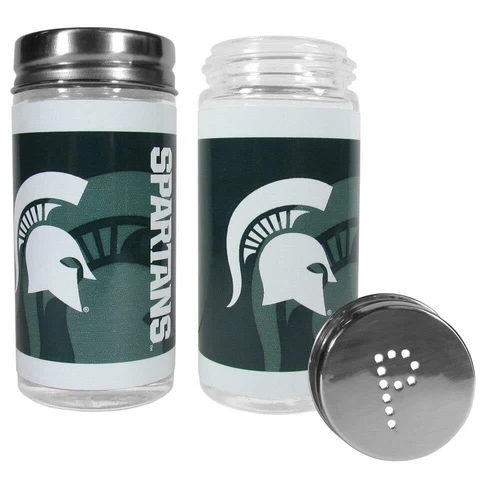 Michigan State Spartans Glass Salt and Pepper Shakers [NEW] Tailgate Kitchen Cover