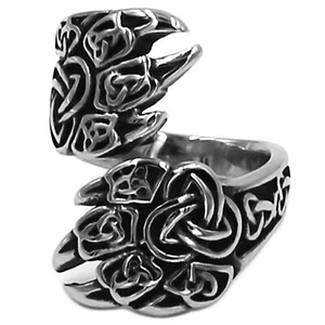 Viking Bear Claw Ring Norse Style Silver Stainless Steel Celtic Band Sizes 7-13 - Picture 1 of 4