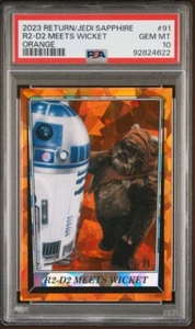2023 Topps Star Wars Chrome Sapphire ROTJ 'ORANGE" R2-D2 Meets Wicket #91 PSA 10 - Picture 1 of 2