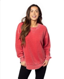 Chicka-d Burnout Hi-Lo Crew Sweatshirt Cardinal Red NWT - Picture 1 of 3