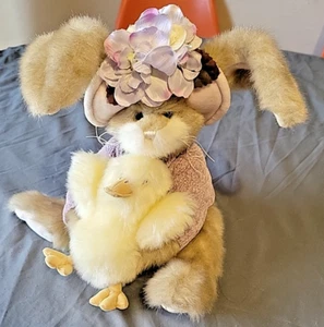 Bearington Donna & Duck Bunny Plush Easter Spring Rabbit & Chick Wire Ears 14" - Picture 1 of 4