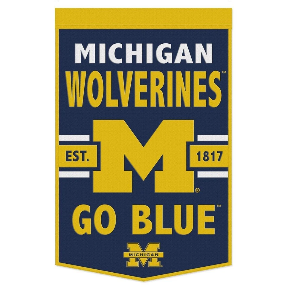MICHIGAN WOLVERINES GO BLUE EST. 1817 WOOL BANNER 24" X 38" NEW WINCRAFT 👀 - Image 1 of 1
