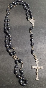Black Bead Rosary Italy Catholic Religion Vintage Religious Gift - Picture 1 of 7
