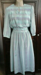 LADIES JONATHAN MARTIN PALE BLUE STRIPED DRESS WITH BELT - SIZE 9/10 - Picture 1 of 3
