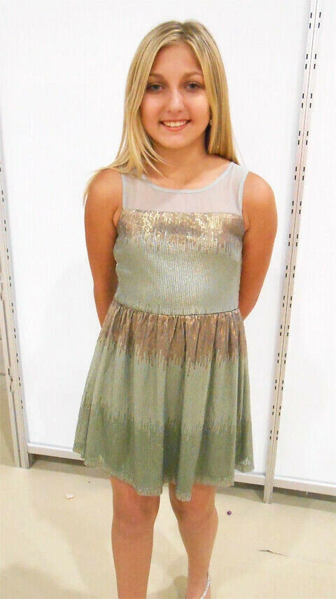 NUEVO Vestido de Fiesta Elisa B Verde y Dorado Precioso Adolescente Niñas Lentejuelas 12 lk 10 Foto 1 de 1