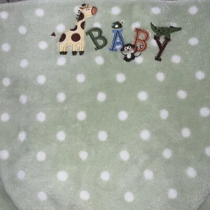 BABY Blanket GARANIMALS Green White Polka DOTS GIRAFFE Monkey Alligator "BABY" - Picture 1 of 4