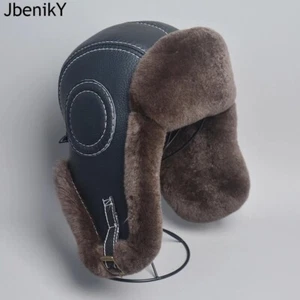 2025 Men's 100% Natural Rex Rabbit Fur Bomber Hats Winter Russian Man Warm Real - Picture 1 of 21