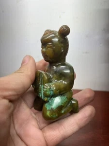Rare Chinese Folk collect old jade carving ancient people Instrumentalist statue - Picture 1 of 12