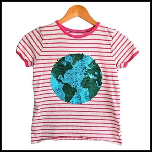 Mini Boden Sequin Earth Graphic Tee Striped Short Sleeve Top Kids Size 11 12 Yea - Picture 1 of 5