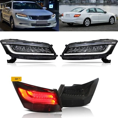 Full LED Headlights + Tail Lights For Honda Accord Sedan 2008-2012 W/Sequential - Image 1 of 4