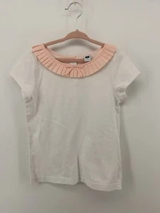 Janie And Jack Girls 100% Cotton White Shirt Pink Pleated Ruffle Collar SZ 7 - Picture 1 of 7