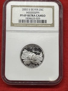 2002 S Silver PF69 Ultra Cameo Proof MISSISSIPPI Quarter - Picture 1 of 2