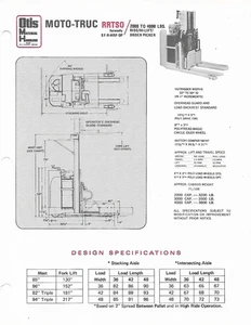 Fork Lift Truck Data Sheet - Otis Moto-Truc - RRTSO - c1971 Brochure (LT669) - Picture 1 of 1