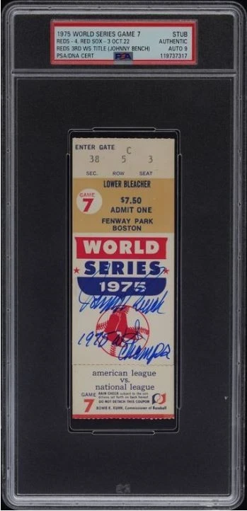 Johnny Bench Signed Baseball 1975 World Series Game 7 Ticket PSA/DNA Certified 9 - Image 1 of 3
