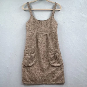 Y2K Mini Jumper Dress M Tweed Babydoll Empire Herringbone Academia Wool Blend - Picture 1 of 16