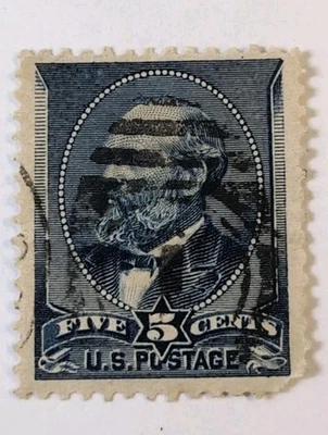 Estampilla de Estados Unidos Scott #216 Garfield 5 centavos índigo usada NG #1 Foto 1 de 2