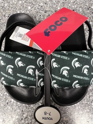 NUEVAS SANDALIAS NCAA Michigan State Spartans zapatos jóvenes talla 7/8 ¡y envío rápido gratuito! Foto 1 de 4