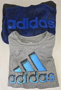 Lot of 2 Adidas Boys Hoodie Sz L Fleece Lined Blue Black and Shirt Gray Blue L - Picture 1 of 13
