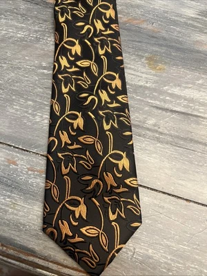 Gravata padrão floral preta e dourada - Imagem 1 de 4