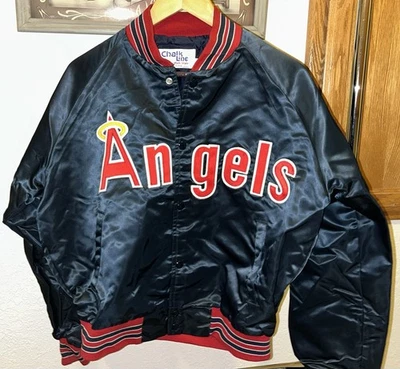 Chaqueta De Colección CALIFORNIA ANGELS Satén HOMBRE’S L Azul Oscuro BÉISBOL Línea Tiza LA Foto 1 de 4