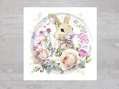 Painel de tecido floral chique romântico coelho da Páscoa artesanato costura colcha bloco A694 - Imagem 1 de 4