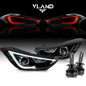 VLAND LED Headlights+Smoked Tail Lights+Led Bulbs For 2011-2016 Hyundai Elantra - Picture 1 of 21