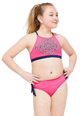  Traje de baño bikini Justice for Girls coral troquelado cuello alto talla UPick Foto 1 de 4