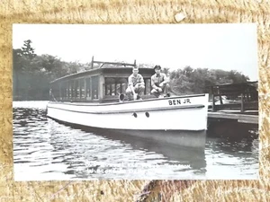 BUD GUSSEL & FLOYD THOMPSON ON BEN JR,WISCONSIN DELLS.REAL PHOTO POSTCARD*B19 - Picture 1 of 2