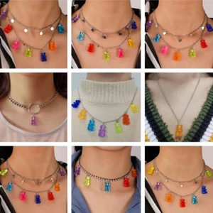 Aihua Color Caramelo Estrellas Corazones Gomoso Mini Oso Cadena Collares Lindo Animal Penda - Imagen 1 de 31
