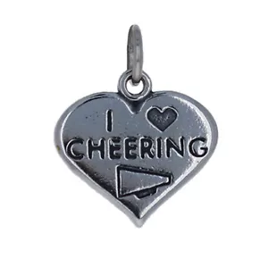 Sterling Silver, I Love Cheer Heart Charm, 925 Sterling Silver, Cheerleader Char - Picture 1 of 2