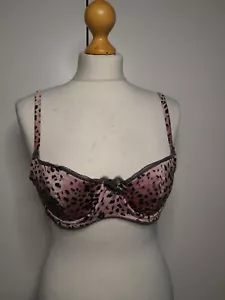 KAREN MILLEN 34D PINK/BLACK/GREY SILK LEOPARD PRINT UNDERWIRED LACE TRIM BRA - Picture 1 of 11
