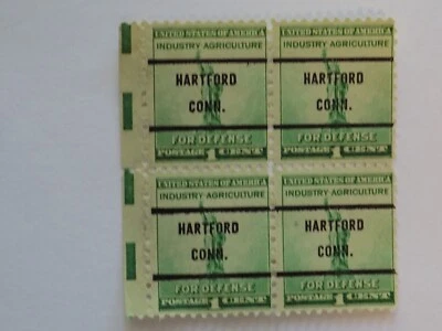 (1) USED BLOCK OF (4) PRECAN. stamps-W/AHARTFORD, CONN. P/C-1 C DEFENSE - Image 1 of 2