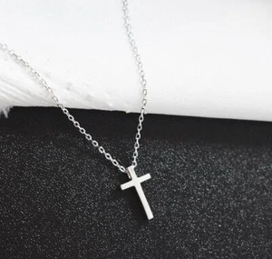 Simple Faith Cross Silver SP Tiny Pendant Chain Necklace - Picture 1 of 3