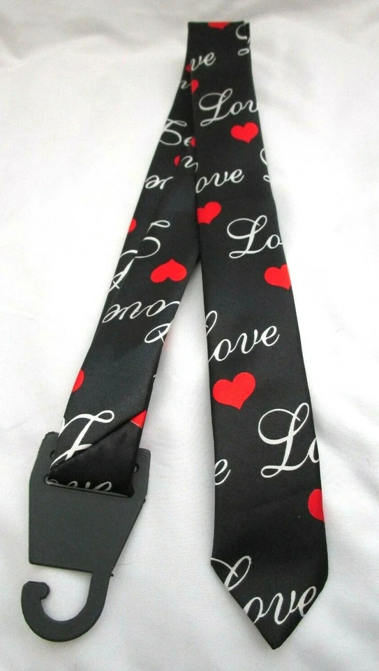 Valentine Black with Love&Hearts 2" Neck tie-Hearts Necktie Neck Tie-Brand New! - Image 1 of 2