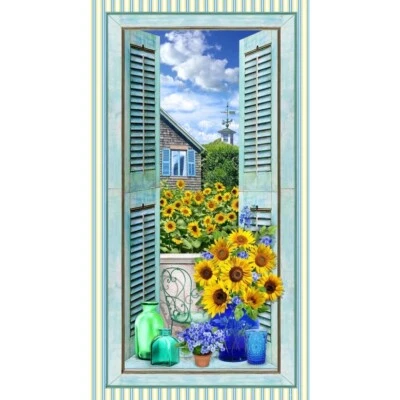 Summer Sunflowers Teal Window Quilt Panel by Michael Miller 24 x 44 - Image 1 of 3
