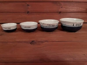 Sheffield Home Measuring Cups Nesting Ceramic Blue & Tan Nesting  Set of 4 - Picture 1 of 3