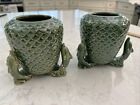 2 Good Luck Bamboo Succulent Planter Pottery Dolphins Vase New