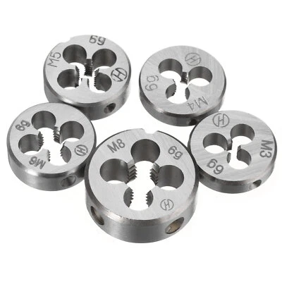 5pcs Metric Thread Die Set M3 M4 M5 M6 M8 Right Hand Thread Round Threading Dies Foto 1 de 4
