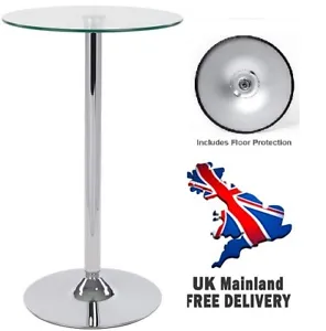 1M TALL CLEAR ROUND GLASS TOP TABLE / CHROME POSEUR DINING BISTRO BREAKFAST BAR - Picture 1 of 3