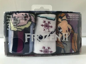 Disney Frozen II Girls Stripes and Snowflakes 3 Pairs Crew Socks Set shoe 10-4 - Picture 1 of 6