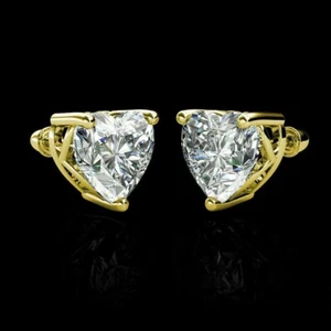 1Ct Lab-Created White Diamond Heart 14K Yellow Gold Over Child Stud Earrings - Picture 1 of 4