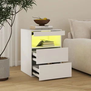 LED Bedside Table 3 Drawers Storage Cabinet Nightstand with Charging Station - Picture 1 of 9