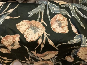Dupont Teflon Margin Designs Black Peach Poppies Fabric 7 Yds New Screen Print - Picture 1 of 9