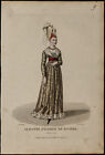 1826 - Costume d'une suivante d'Isabeau de Bavière - Gravure ancienne couleurs