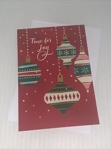 Hallmark Christmas Card: Time For Joy Ornaments Halls Decked & Wishlist Checked - Picture 1 of 5