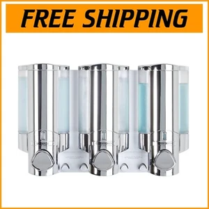 Durable Chrome Shower Soap Dispenser with Hooks – 11 oz x 3 Refillable Chambers - Picture 1 of 10