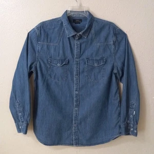 Zara Denim XXL Shirt Men Soft Snaps Closure Relaxed Pockets Blue Cotton 5508 - Picture 1 of 9