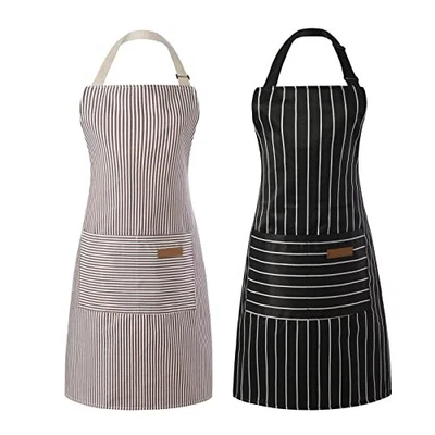  2 Pieces Kitchen Cooking Aprons, Cotton Polyester Blend 1 Black/Brown Stripes - Image 1 of 4