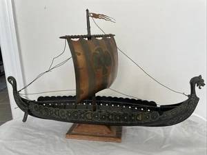 Edward Aagaard Bronce Vikingo Barco Largo Dinamarca Cobre Vela 17" Soporte Arte Metal - Imagen 1 de 16