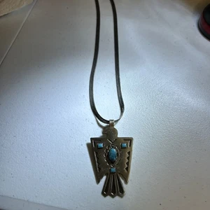 Old Bell Nickel Silver Thunderbird Pendant Signed On Sterling 20 In Necklace - Picture 1 of 9